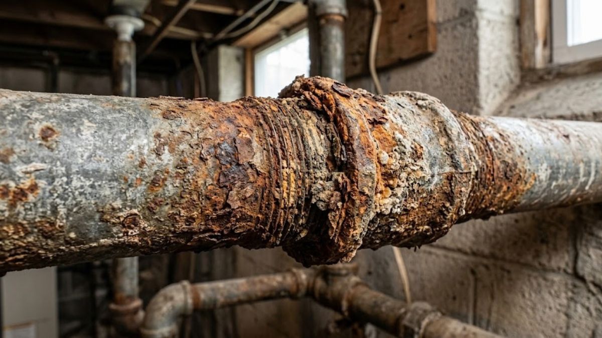 Corroded galvanized steel water pipe