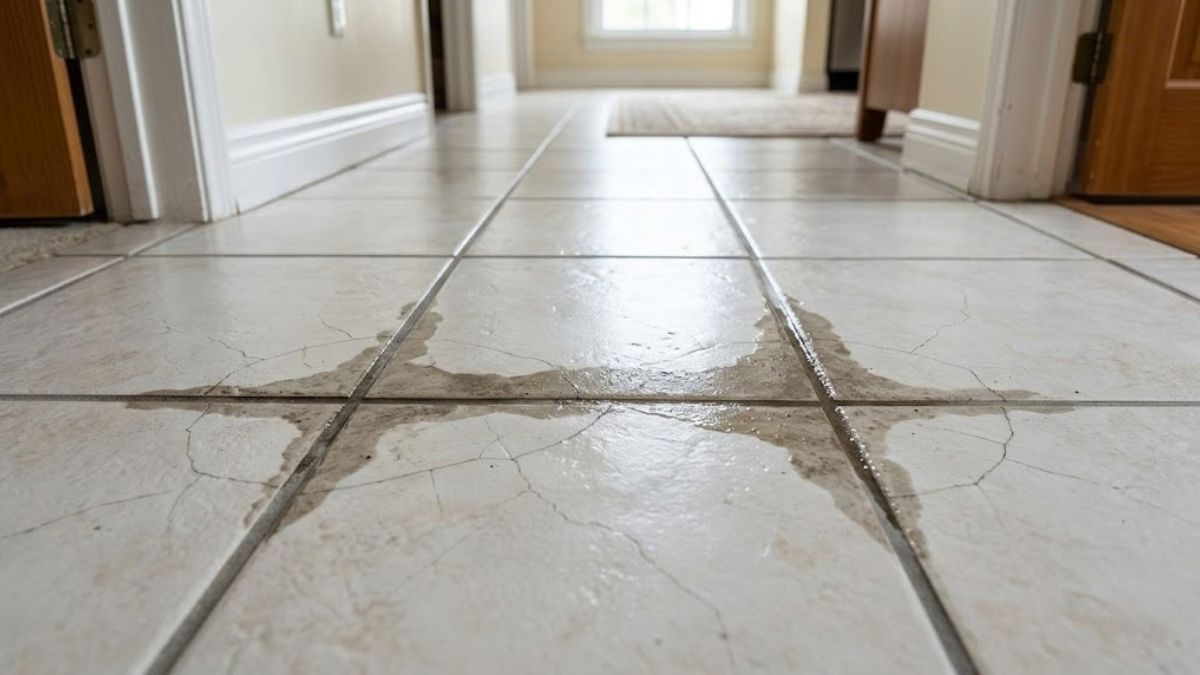 Damp tile flooring from a hidden slab leak