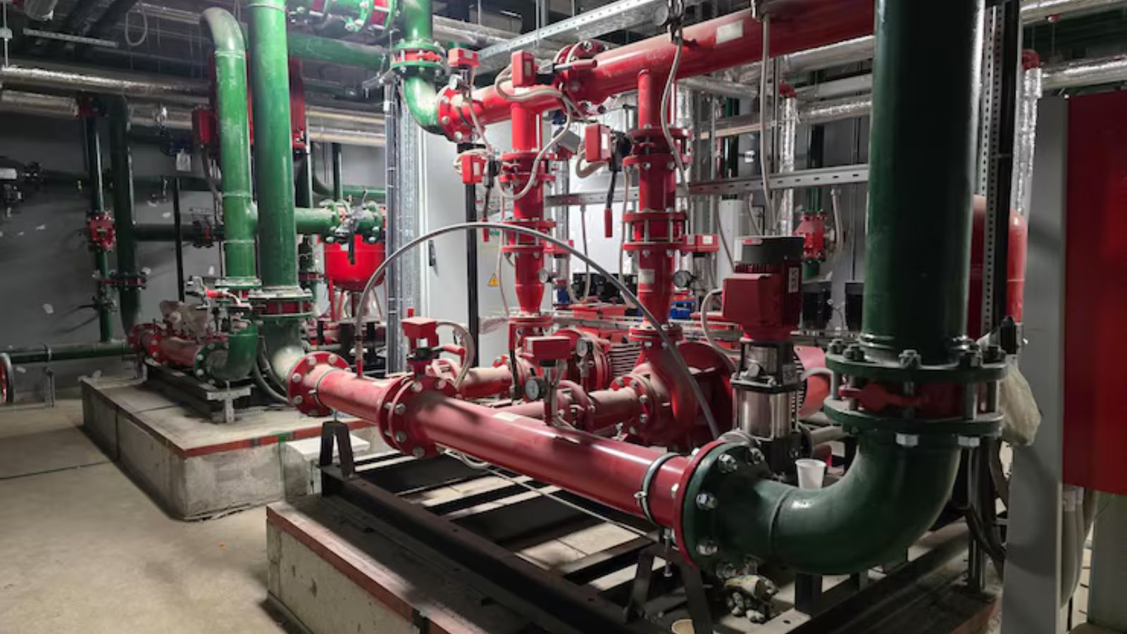 Commercial building plumbing and mechanical room