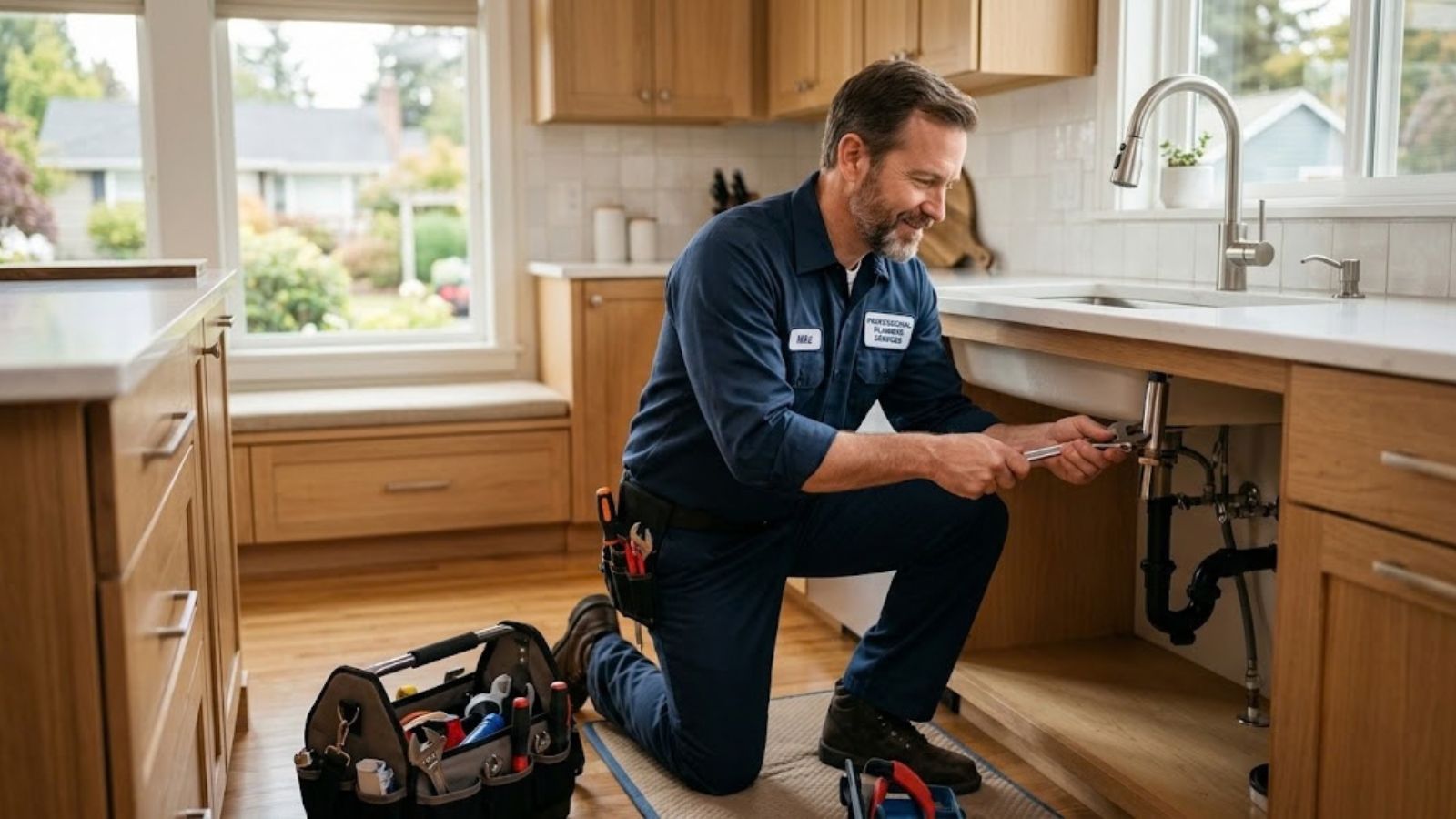 Licensed plumber working on a home plumbing fixture in Westminster, CO