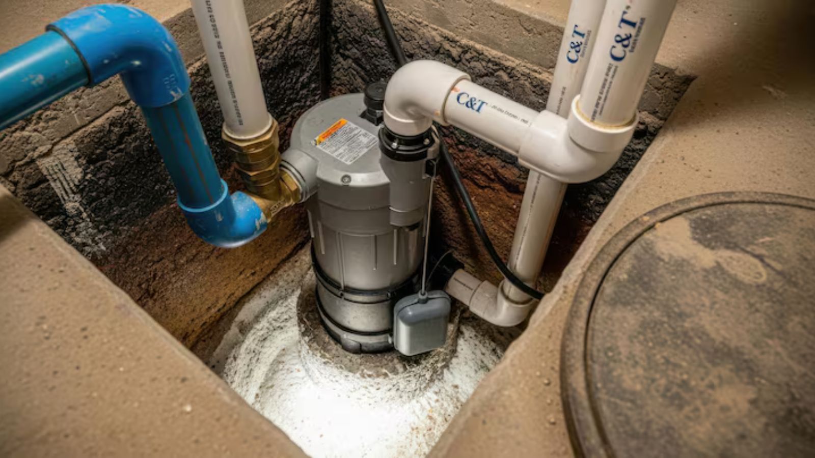 Sump pump installed in a basement